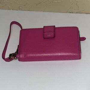 *FOSSIL PINK‎ LEATHER BUTTON CLOSURE  WRISTLET CLUTCH WALLET PHONE PURSE *